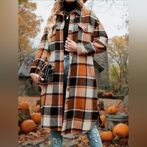 Plaid Shacket Jacket for Women Long Sleeve Button Down Oversized Shirts Jacket